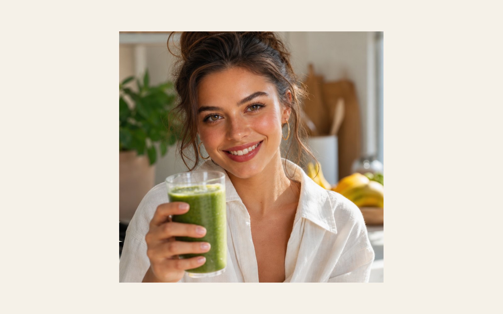 Gina James with a green smoothie