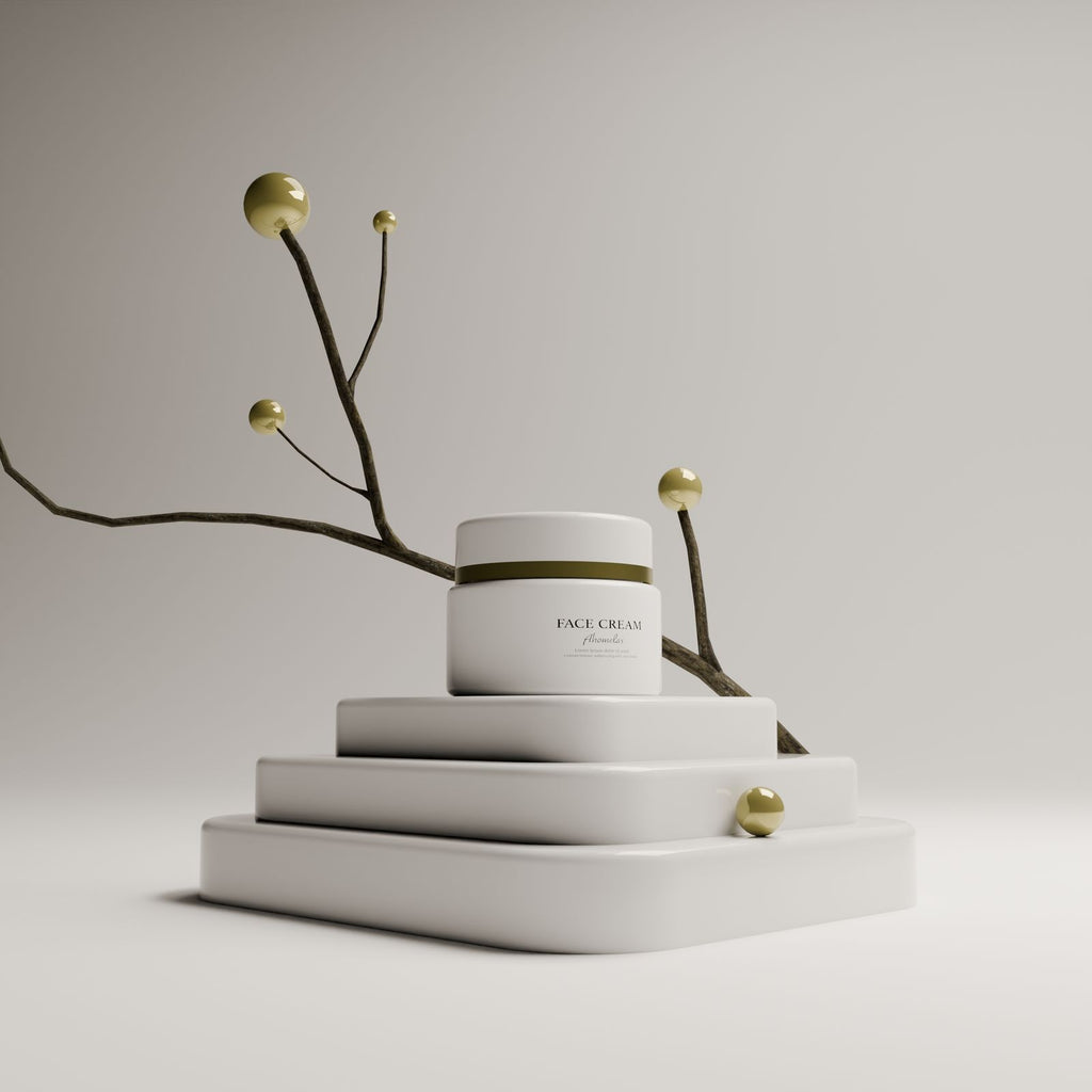 Minimalist face cream jar displayed in studio light