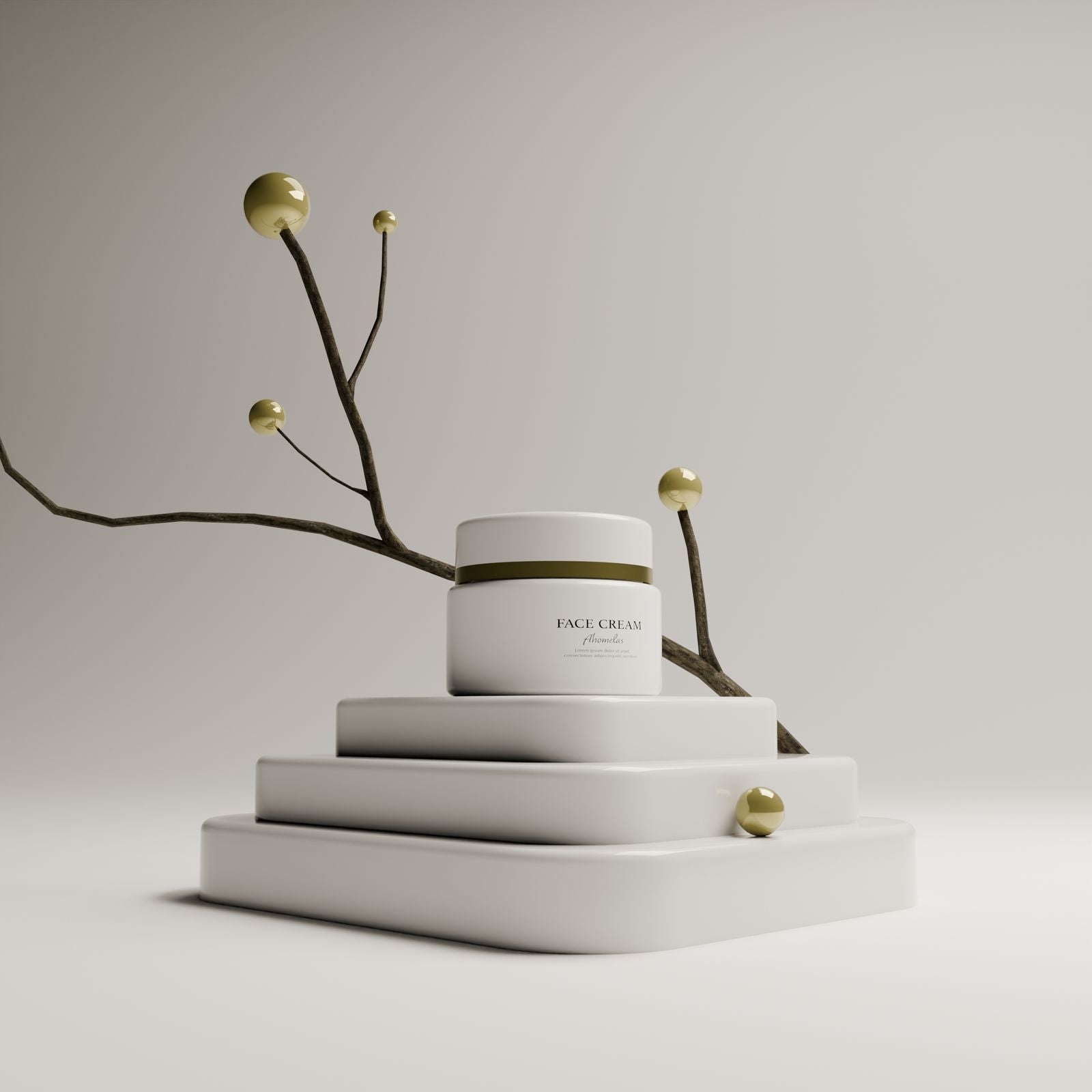 Minimalist face cream jar displayed in studio light
