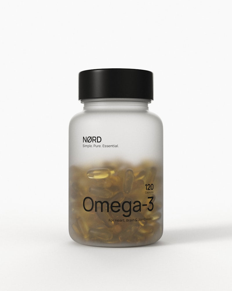 Omega-3 fish oil capsules in bottle